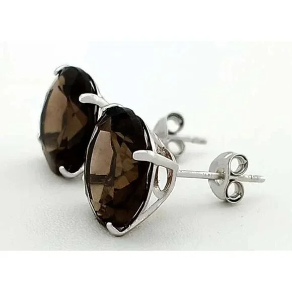 Genuine 8.36 Cts Smoky Topaz Earrings 14k White Gold